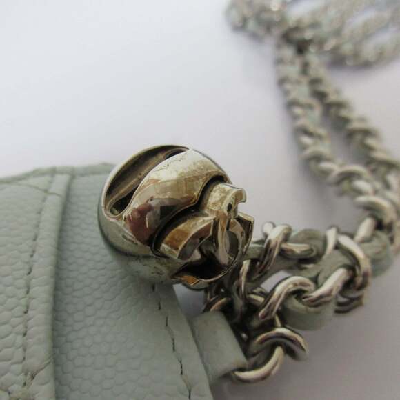 CHANEL Caviar Leather Matelasse Chain Pass Case with Key Ring, Light Blue, Wo... - Picture 12 of 16